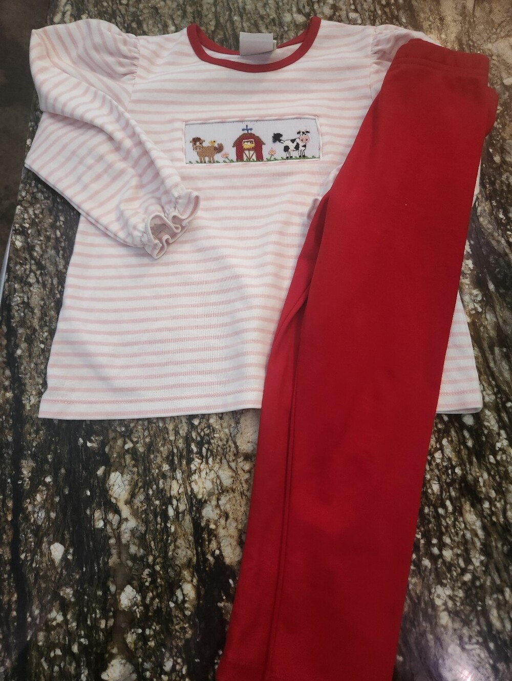 Girls Pink Stripe Top & Red Legging Matching Set